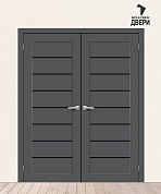 Двойная межкомнатная дверь ПЭТ Браво-22 Black Shine Stormy Silk
