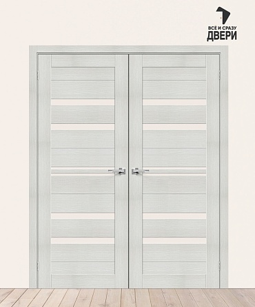 Двойная межкомнатная дверь с экошпоном Браво-30 Bianco Veralinga/Magic Fog 600+600х2000 мм