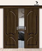 Межкомнатная двойная дверь-купе с ПВХ-пленкой Скинни-32 Dark Barnwood