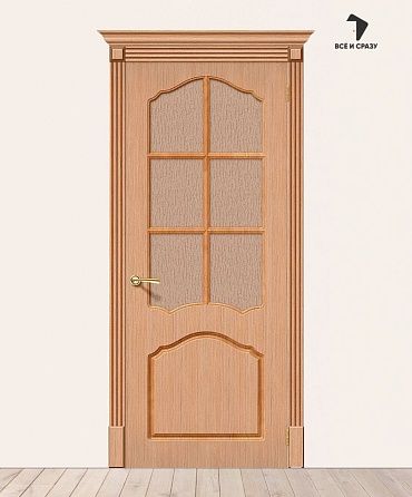 Межкомнатная шпонированная дверь Каролина со стеклом Дуб файн-лайн 600х2000 мм