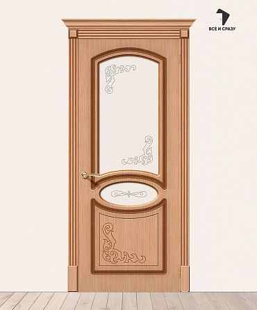 Межкомнатная шпонированная дверь Азалия со стеклом Дуб файн-лайн 600х2000 мм