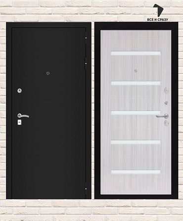 Входная дверь CLASSIC Шагрень черная 01 — Сандал белый, стекло белое 205х88 Левая