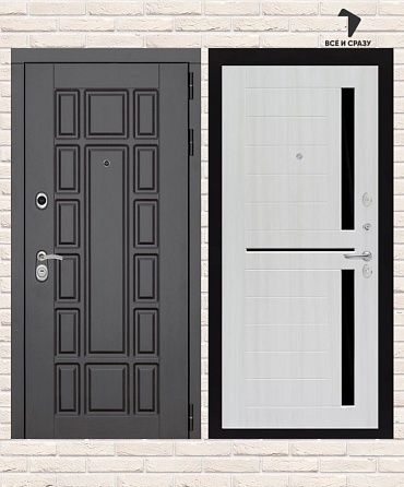 Входная дверь NEW YORK 02 — Сандал белый, стекло черное 205х88 Левая