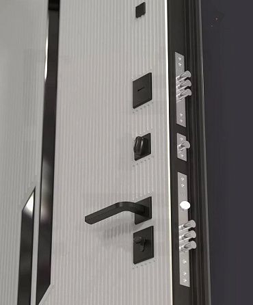 Входная дверь CARBON ФЛС-570 Белый софт, стекло черное с фацетом