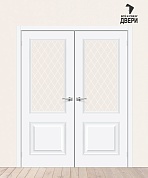 Двойная межкомнатная дверь ПЭТ Классик-13 White Silk/White Сrystal