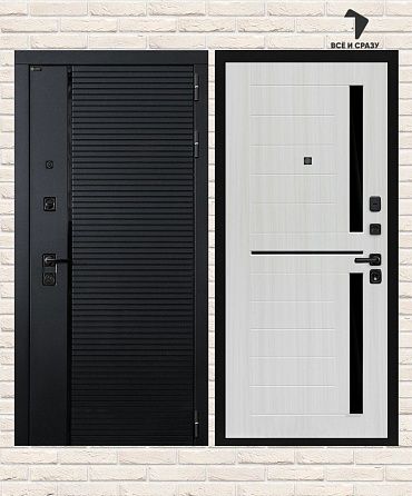 Входная дверь PIANO 02 — Сандал белый, стекло черное 205х88 Левая