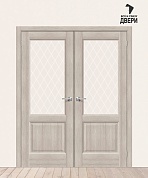 Двойная межкомнатная дверь с экошпоном Неоклассик-33 Cappuccino Melinga/White Сrystal