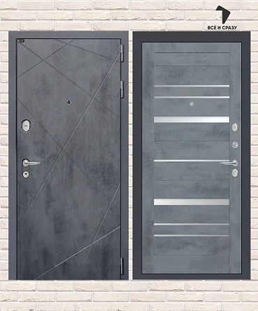 Входная дверь LOFT 20 — Бетон темный, зеркальные вставки 205х88 Левая