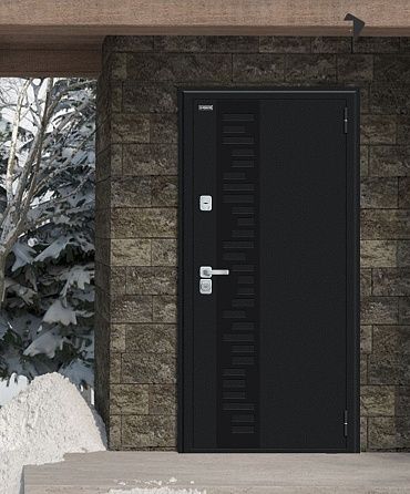 Металлическая дверь Thermo Техно Декор-2 Букле чёрное/Snow Melinga