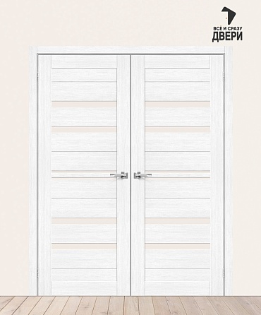 Двойная межкомнатная дверь с экошпоном Браво-30 Snow Melinga/Magic Fog 600+600х2000 мм