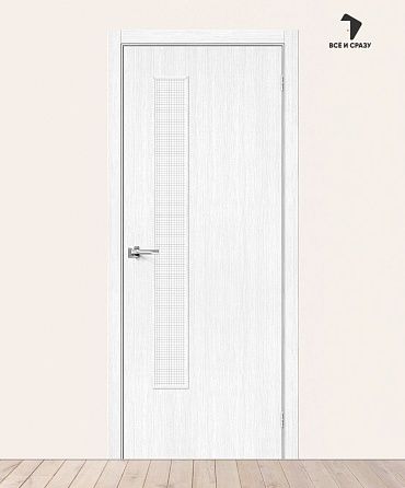 Межкомнатная дверь с экошпоном Браво-9 Snow Melinga/Wired Glass 12,5 400х2000 мм
