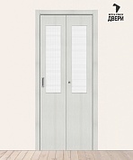Межкомнатная складная дверь с экошпоном Браво-7 Bianco Veralinga/Wired Glass 12,5