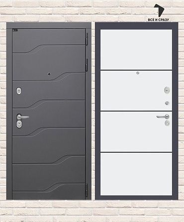 Входная дверь RIVER 25 — Белый софт, черный молдинг 205х88 Левая
