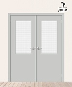 Двойная межкомнатная дверь с покрытием винил Браво-7 Grey Pro/Wired Glass 12,5