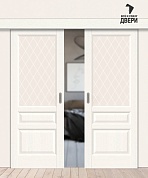 Межкомнатная двойная дверь-купе с экошпоном Неоклассик-35 White Wood/White Сrystal