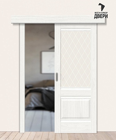Межкомнатная дверь-купе с экошпоном Прима-3 White Dreamline/White Сrystal 600х2000 мм