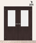Двойная межкомнатная дверь с экошпоном Браво-7 Wenge Melinga/Wired Glass 12,5