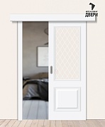 Межкомнатная дверь-купе ПЭТ Классик-13 White Silk/White Сrystal