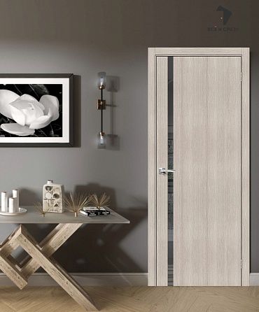 Межкомнатная дверь с экошпоном Браво-1.55 Cappuccino Melinga/Mirox Grey