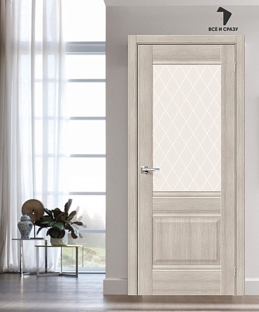 Межкомнатная дверь с экошпоном Прима-3 Cappuccino Melinga/White Сrystal