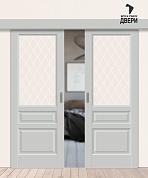 Межкомнатная двойная дверь-купе Эмалит Неоклассик-35 Grey Matt/White Сrystal