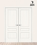 Двойная межкомнатная дверь с экошпоном Неоклассик-34 White Wood