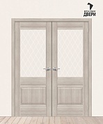 Двойная межкомнатная дверь с экошпоном Прима-3 Cappuccino Melinga/White Сrystal
