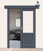 Межкомнатная дверь-купе с экошпоном Неоклассик-33 Stormy Wood/White Сrystal