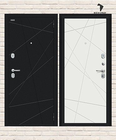 Металлическая дверь Граффити-5 Букле черное/Super White 205х86 Левая