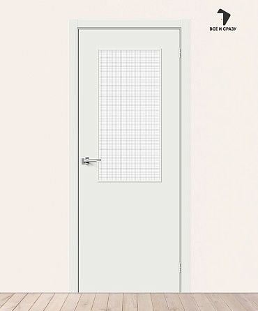 Межкомнатная дверь с покрытием винил Браво-7 Super White/Wired Glass 12,5 400х2000 мм