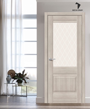 Межкомнатная дверь с экошпоном Прима-3 Cappuccino Melinga/White Сrystal