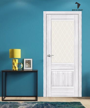 Межкомнатная дверь с экошпоном Прима-3 Riviera Ice/White Сrystal