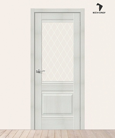 Межкомнатная дверь с экошпоном Прима-3 Bianco Veralinga/White Сrystal 600х2000 мм