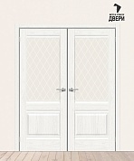 Двойная межкомнатная дверь с экошпоном Прима-3 White Dreamline/White Сrystal