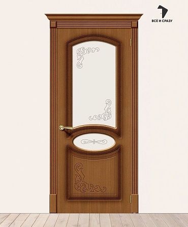Межкомнатная шпонированная дверь Азалия со стеклом Орех файн-лайн 600х2000 мм