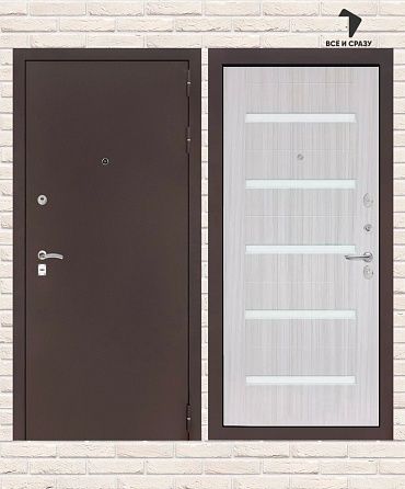 Входная дверь CLASSIC Антик медный 01 — Сандал белый, стекло белое 205х88 Левая