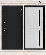Входная дверь CLASSIC Шагрень черная 02 — Сандал белый, стекло черное