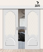Межкомнатная двойная дверь-купе с ПВХ-пленкой Скинни-33 Fresco/White Сrystal