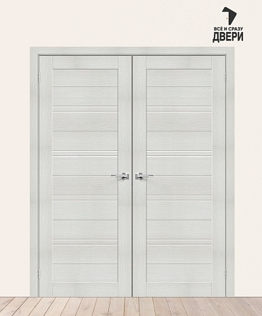 Двойная межкомнатная дверь с экошпоном Браво-28 Bianco Veralinga/Magic Fog 600+600х2000 мм