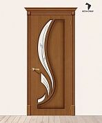 Межкомнатная шпонированная дверь Лилия со стеклом Орех файн-лайн