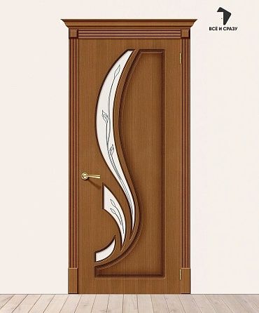 Межкомнатная шпонированная дверь Лилия со стеклом Орех файн-лайн 600х2000 левая мм
