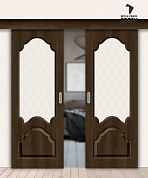 Межкомнатная двойная дверь-купе с ПВХ-пленкой Скинни-33 Dark Barnwood