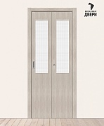 Межкомнатная складная дверь с экошпоном Браво-7 Cappuccino Melinga/Wired Glass 12,5