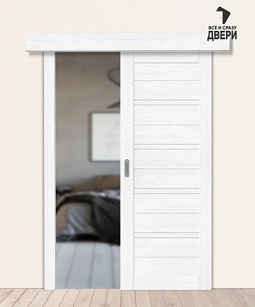 Межкомнатная дверь-купе с экошпоном Браво-28 Snow Melinga/Magic Fog 600х2000 мм