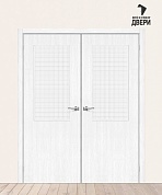 Двойная межкомнатная дверь с экошпоном Браво-7 Snow Melinga/Wired Glass 12,5