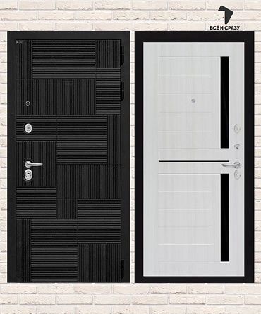 Входная дверь PAZL 02 — Сандал белый, стекло черное 205х88 Левая