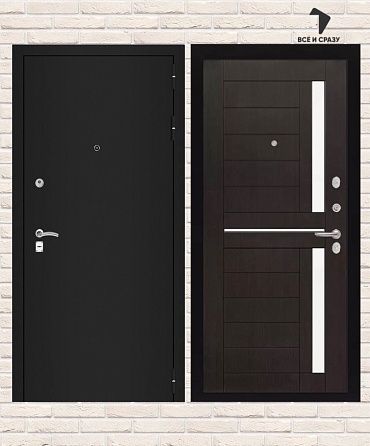 Входная дверь CLASSIC Шагрень черная 02 — Венге, стекло белое 205х88 Левая