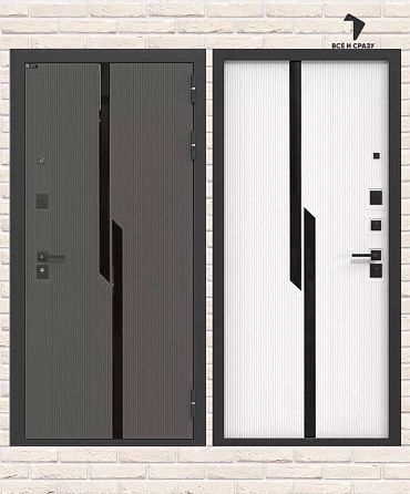 Входная дверь CARBON ФЛС-570 Белый софт, стекло черное с фацетом 205х88 Левая