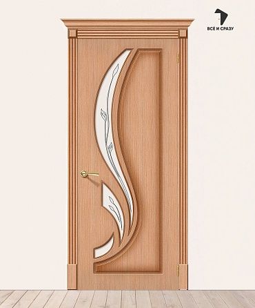 Межкомнатная шпонированная дверь Лилия со стеклом Дуб файн-лайн 600х2000 левая мм