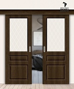 Межкомнатная двойная дверь-купе с ПВХ-пленкой Скинни-15 Dark Barnwood